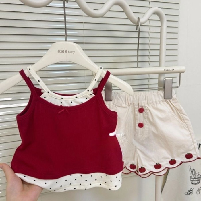 Bộ Đồ Mùa Hè Cho Bé Gái Áo Vest Hai Mảnh Quần Short Giả Mùa Hè Bé Gái Đa Năng Trẻ Em Phong Cá