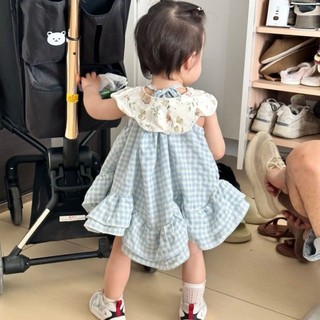 Áo vest bé gái mùa hè kẻ sọc nơ ngọt ngào váy bé gái Hàn Quốc dễ thương