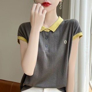 mẫu áo thun POLO cao cấp mùa hè mới dành cho nữ, ve áo ngắn tay, áo thun dáng rộng, áo thêu chữ
