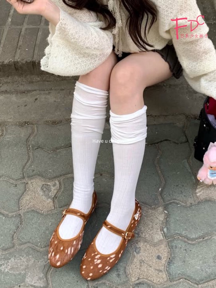 Have u desgin Phong Cách Cổ Tích Lười Nhẹ Nhàng Trắng Trên Đầu Gối Tất Tất Vớ Có Giày Bốt Mùa Xuân Mùa Hè Nữ Bê Tất Ôm Hơn Nhìn