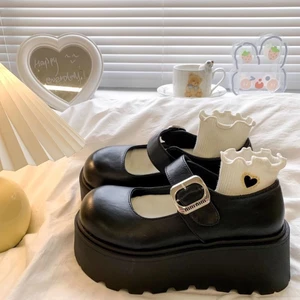 Giày Retro Mary đế cao, váy đế dày, miệng nông, giày da nhỏ đa năng dành cho nữ