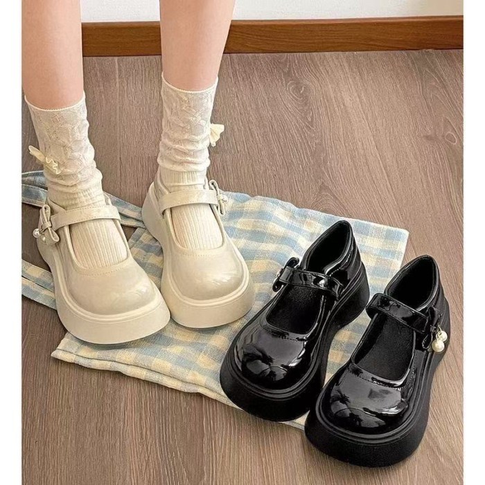 Giày da nhỏ Mary Jane dành cho nữ phong cách Anh quốc nơ đế dày tăng chiều cao đa năng Giày p