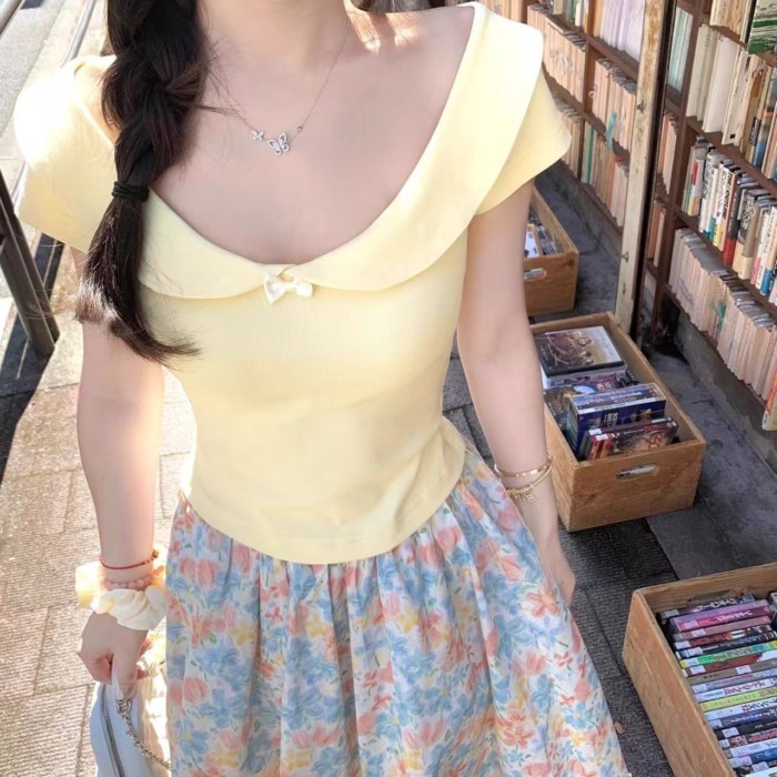 Lan - Váy chữ A retro xu hướng xuân hè Hàn Quốc, in tranh sơn dầu với thắt lưng co giãn