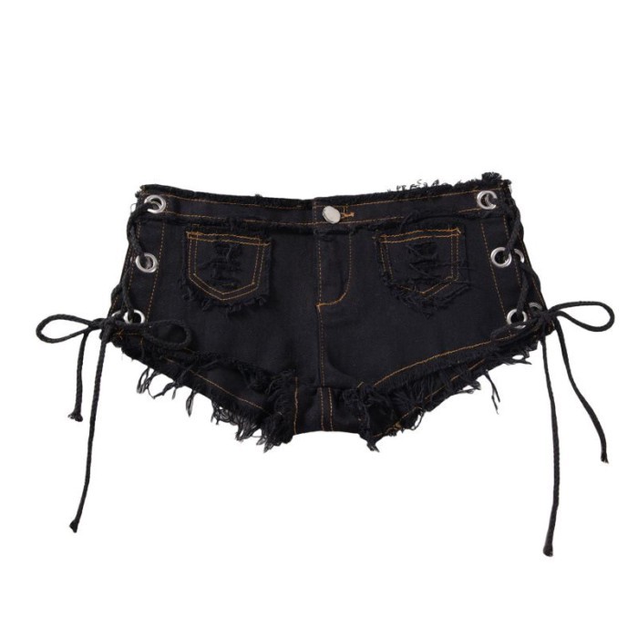 Quần short denim phong cách retro của Mỹ dành cho nữ, thiết kế lưng thấp, quần short ôm, quần