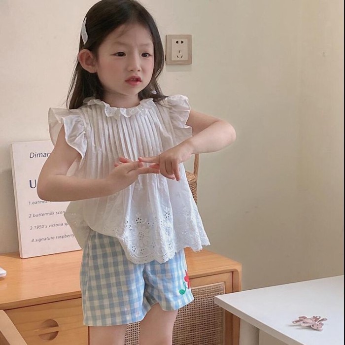 Bé Gái Phong Cách Hàn Quốc Quần Short Kẻ Sọc Hoa Thêu Quần Dopamine Lỏng Cho Trẻ Em Và Học Si
