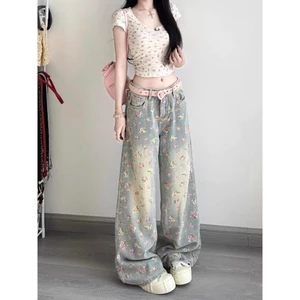 Quần jean lưng thấp phối ren hoa mùa hè cho nữ