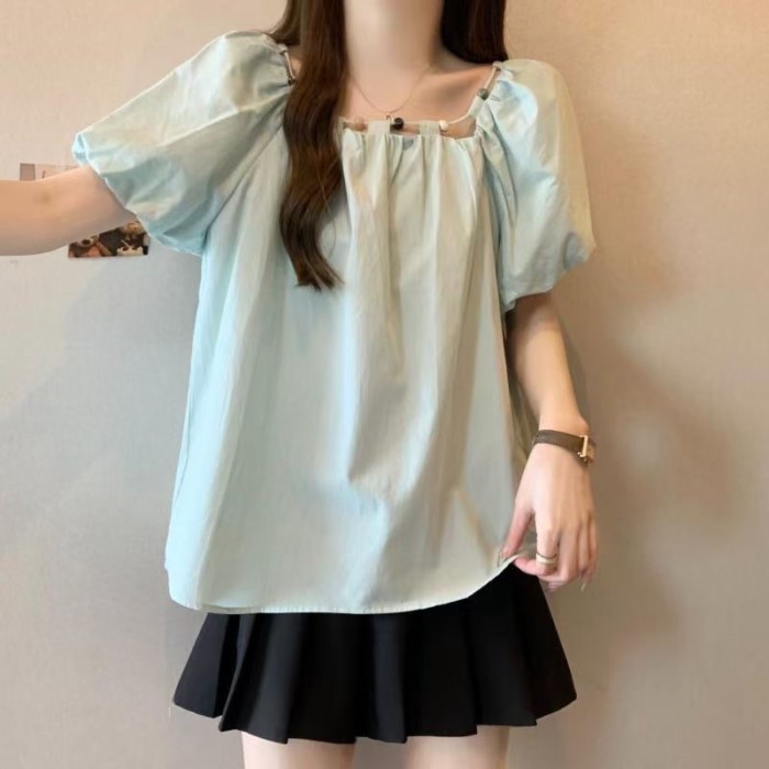 Pháp mỏng đính cườm bong bóng dây đeo tay ngắn cổ áo sơ mi cổ vuông ngọt ngào mùa hè mới búp bê