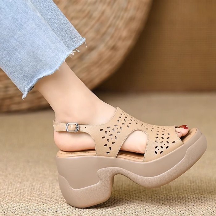 đôi dép La Mã đế dày bằng da mềm dành cho nữ, dép đế mềm có khóa một từ đế dày thoáng khí mùa hè