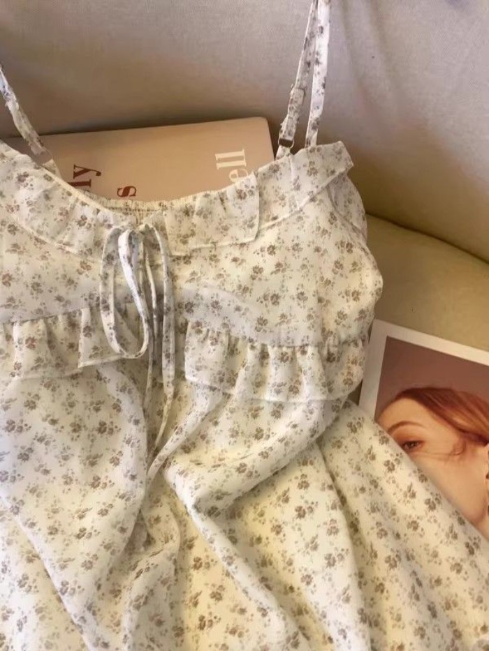 Áo yếm hoa tai ngọt ngào nghỉ hè Mới tươi mát lá sen Áo không tay thon gọn