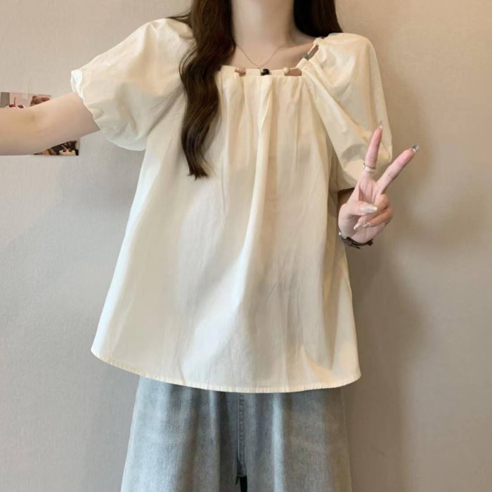 Pháp mỏng đính cườm bong bóng dây đeo tay ngắn cổ áo sơ mi cổ vuông ngọt ngào mùa hè mới búp bê