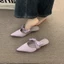 mỏng gót chân nơ ngón chân nửa dép cổ tích giày satin Pháp tím nửa dép