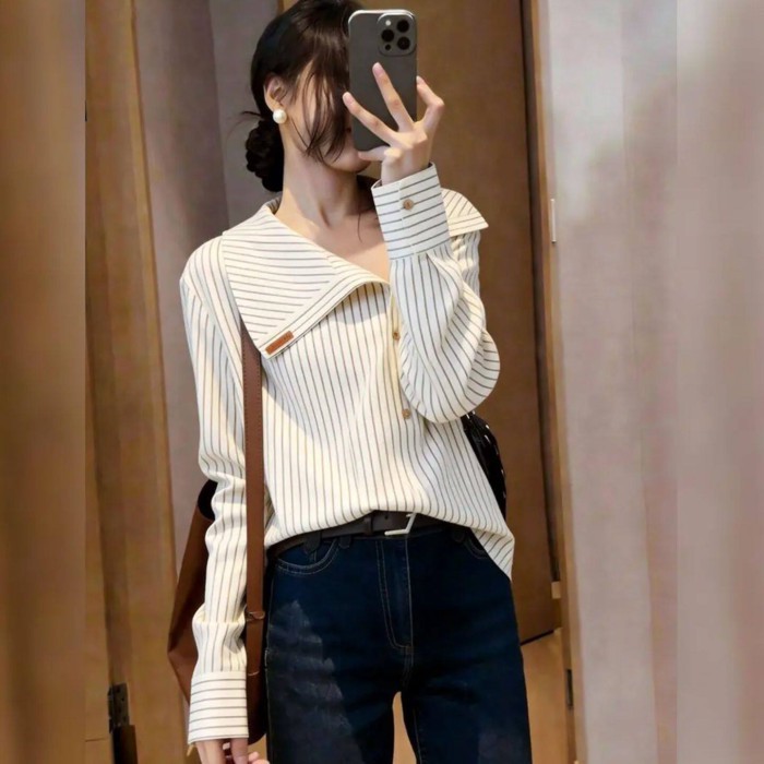 Áo sơ mi dài tay giả hai mảnh thời trang retro thời trang xuân hè mới cá tính và phong cách em g