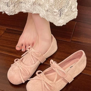 Giày mũ len bệt phong cách ballet Pháp dành cho nữ có váy và nơ Giày Mary Jane