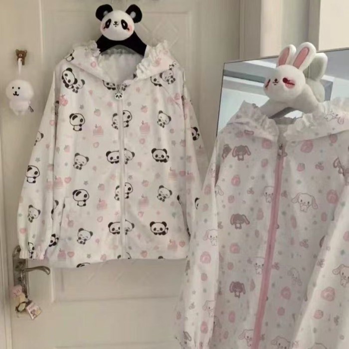 Áo khoác dài tay mỏng in hình động vật nhỏ có mũ trùm đầu kiểu Nhật Bản mỏng và dễ thương, ph