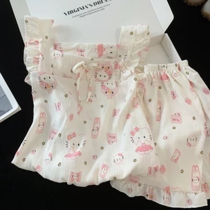 Bé Gái Áo Vest Bộ Đồ Ngủ Treo Áo Mùa Hè Dễ Thương Trẻ Em Quần Short Mỏng Công Chúa Phù Hợp Vớ