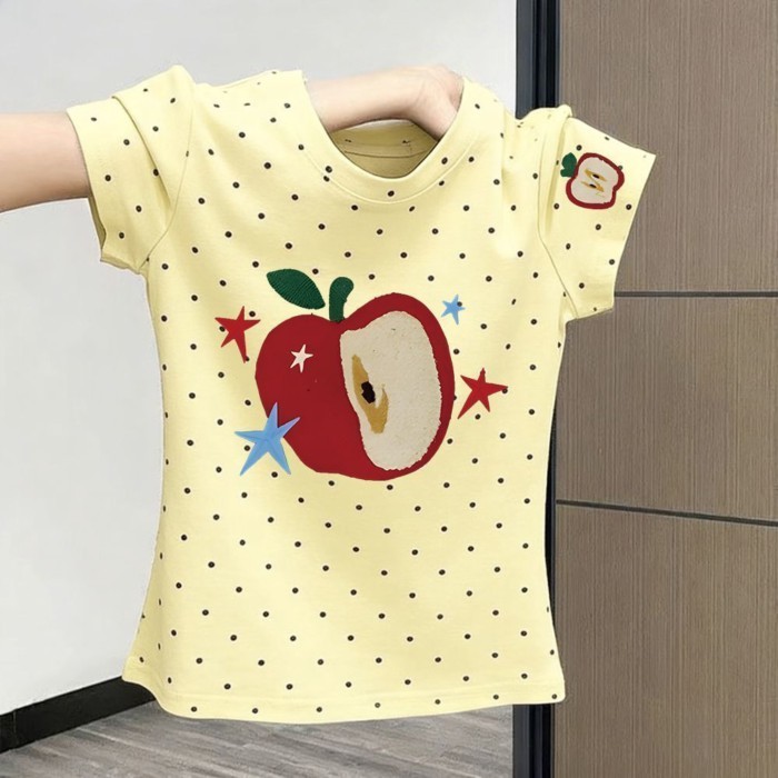 Áo thun ngắn tay cổ tròn chấm bi  dành cho nữ mới giảm béo hàng đầu màu xanh bạc hà Mỹ hot gir