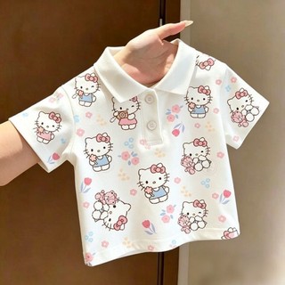 Mùa Hè Mới Phong Cách Hoạt Hình Bé Gái Quần Áo Trẻ Em Bé Dễ Thương Hoa Ngọt Ngào In Đầy Đủ Áo Th