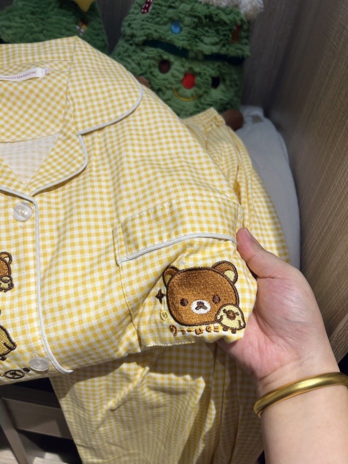 Bộ đồ ngủ Rilakkuma kẻ sọc nữ mới, quần dài tay phong cách sinh viên Nhật Bản mặc ở nhà Bộ đồ