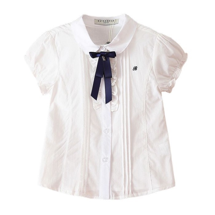 Áo sơ mi nữ ngắn tay có cổ nơ mới áo sơ mi cotton