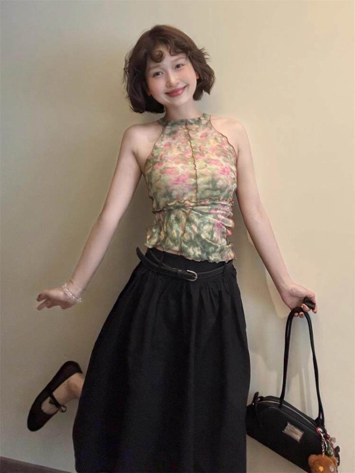 Mùa Xuân Và Mùa Hè Mới Mỹ Retro Hốc Tự Chế Màu Sắc Tương Phản Làm Trắng Nhòe Lưới Hot Girl Dâ