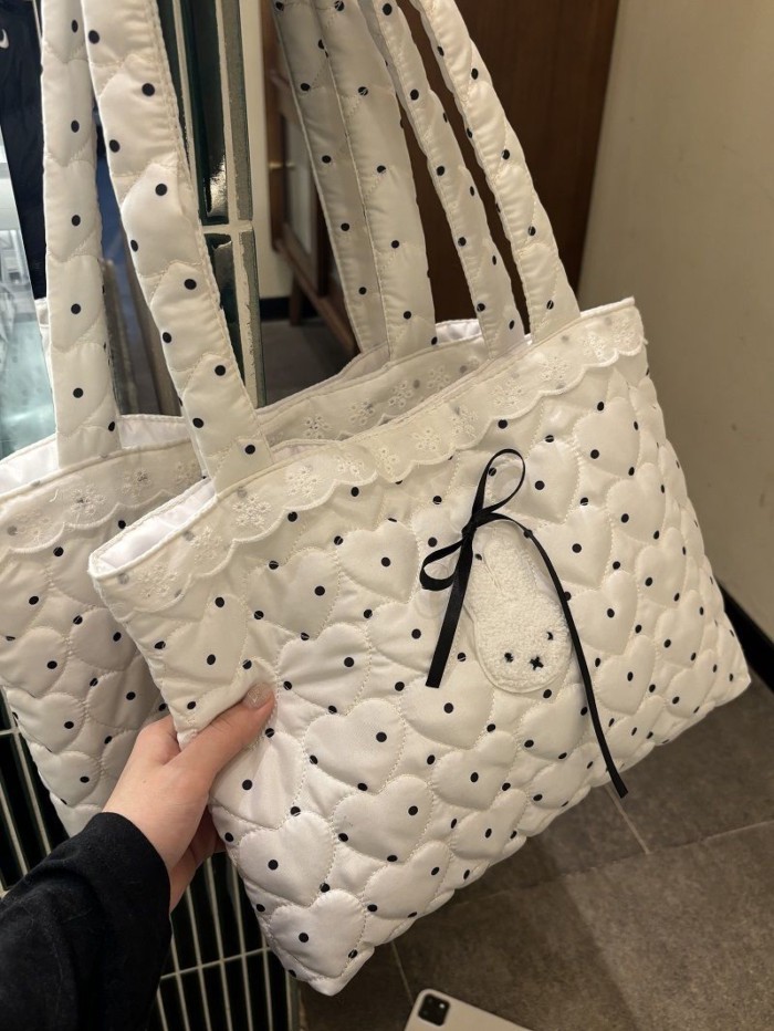 Phong cách Hàn Quốc chấm bi tình yêu cotton Miffy Túi đeo vai đa năng dễ thương Túi đeo vai t