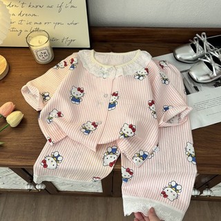 Bộ quần áo mặc nhà trẻ em, quần áo máy lạnh mùa hè bé gái, bộ đồ hai mảnh thời trang trẻ em cỡ vừa