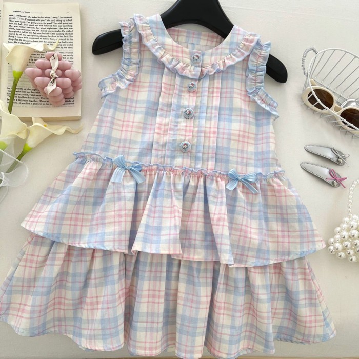 Váy không tay kẻ sọc ngọt ngào cho bé gái Công chúa Tank Top Baby Girl Bow Backless Cake Dres