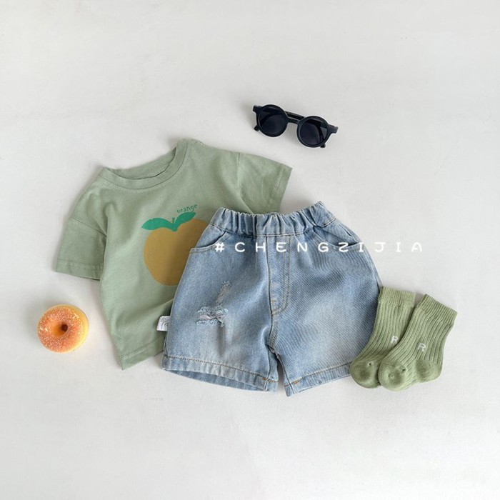 Quần Short Denim Cho Bé Gái Áo Khoác Ngoài Phong Cách Mỏng Mùa Hè Quần Năm Cấp Phong Cách Phương
