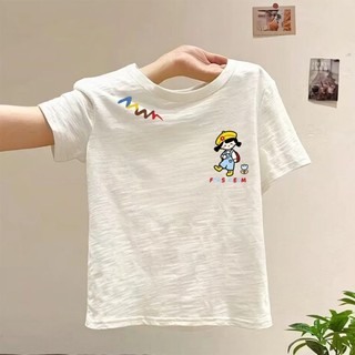 Áo thun dáng rộng tay ngắn in hình bông tuyết cổ tròn dành cho bé gái mùa hè