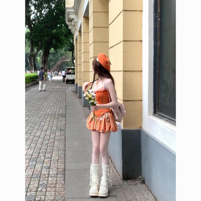 Mùa hè Dopamine Ngọt ngào Hot Girl Ren khoe váy hoa cao Váy ngắn dành cho nữ