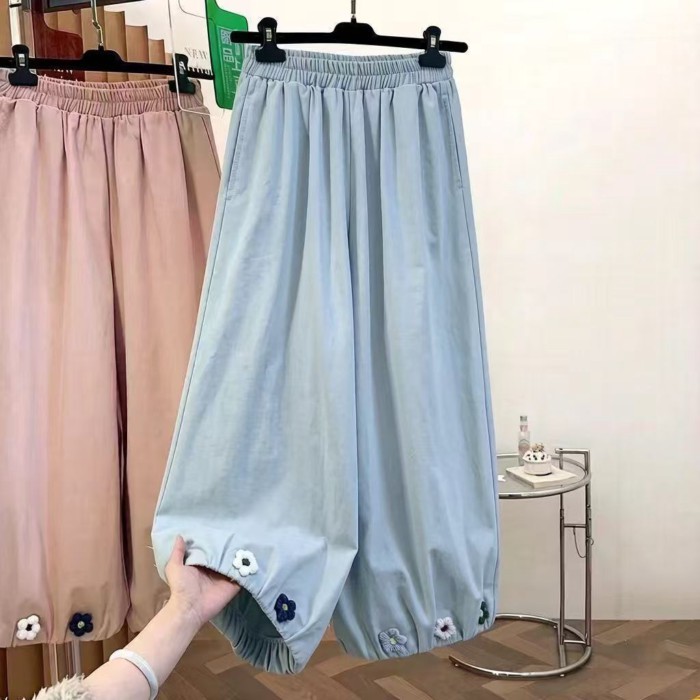 Mùa hè móc rừng hoa ngọt nụ hoa quần cao cấp mỏng treo ống rộng thường ngày 9 điểm quần dành cho nữ