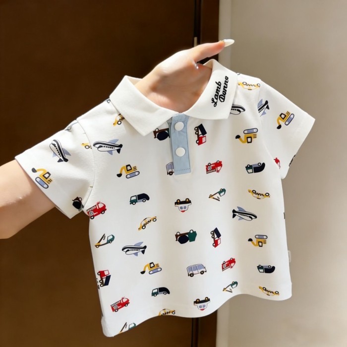 Mới Hoạt Hình Bé Trai Và Bé Gái Quần Áo Trẻ Em Bé Dễ Thương Ngẫu Nhiên In Hoa Ô Tô Ve Áo Ngắn