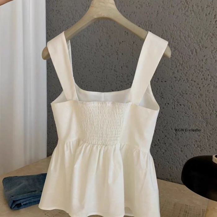 Lan ~ Phong Cách Mới Sling Mùa Hè Áo Vest Không Tay Ôm Hơn Nhìn Top Phong Cách Hàn Quốc Giảm Tuổi Thiết Kế Thời Trang Cảm Giác Đơn Giản Lớp Mặc