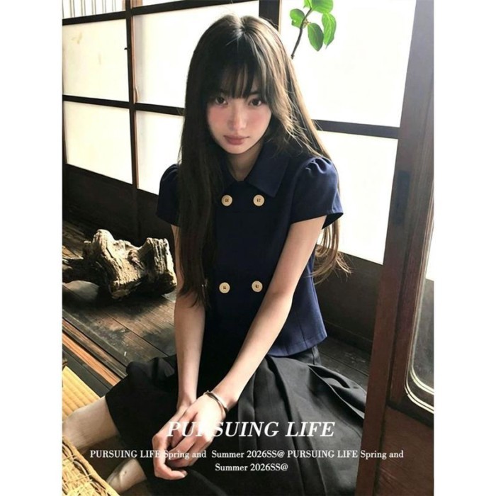 Cô Gái Nhật Bản Búp Bê Cổ Đôi Ngực Nhỏ Tay Bay Mùa Hè Giảm Béo Đa Năng Sweet Top Dành Cho Nữ