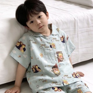Bộ đồ ngủ trẻ em mùa hè mới cho bé trai và bé gái, quần đùi mỏng ngắn tay, đồ mặc nhà, quần á