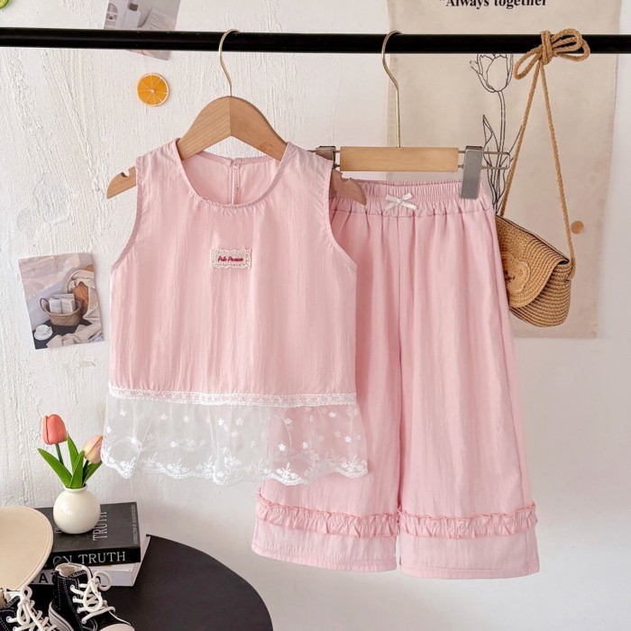 Bộ đồ hai mảnh không tay ngọt ngào dễ thương cho bé gái Bộ đồ hai mảnh không tay rộng rãi cho