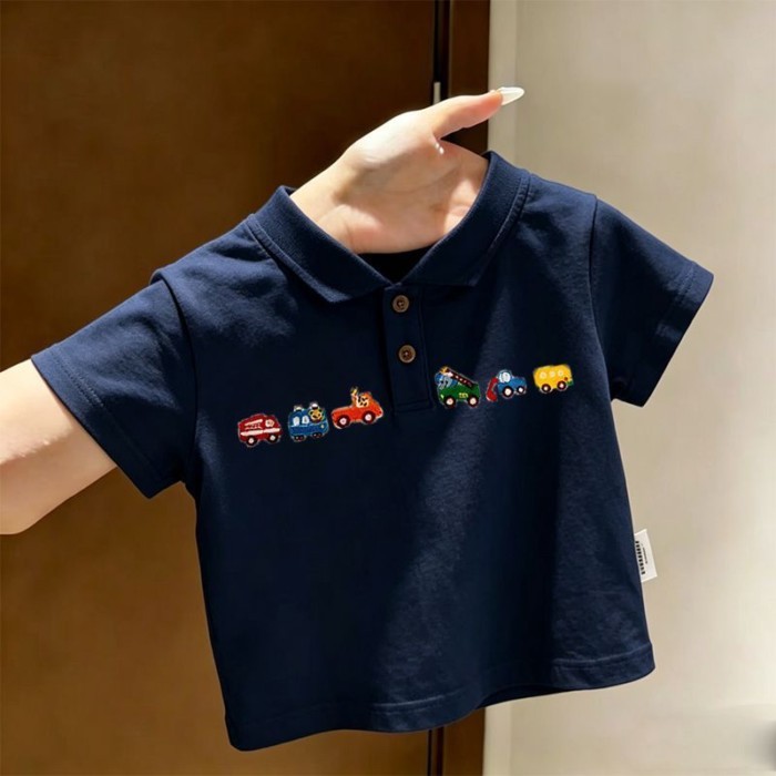 Áo thun polo ngắn tay mùa hè mới phong cách phương Tây dành cho trẻ em, áo thun ngắn tay in h