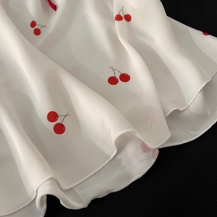 Mới In Anh Đào Ice Silk Suspender Bộ Đồ Ngủ Có Miếng Đệm Mút Mùa Hè Thoáng Mát Bộ Đồ Ngủ Nữ M