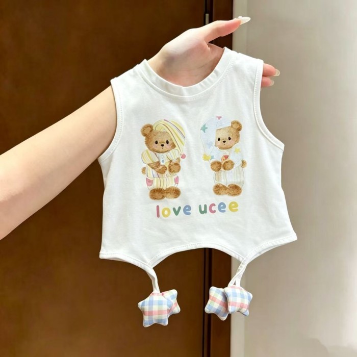 chiếc áo phông trẻ em không tay bằng vải cotton nguyên chất cho bé gái áo thun ngắn tay thời tra
