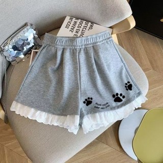 Quần short trẻ em cỡ vừa và lớn phối ren mùa hè dễ thương cho trẻ em quần dài ống rộng đa năng