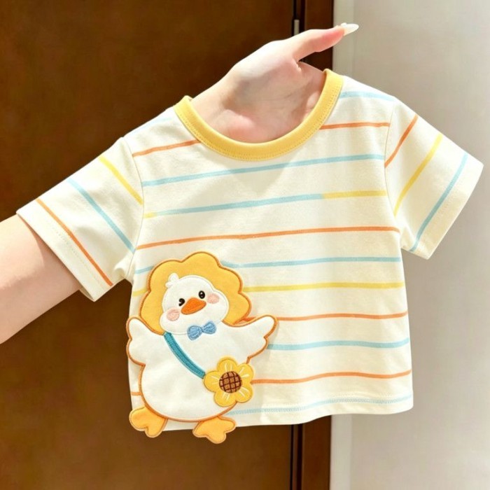 Chất liệu cotton nguyên chất dành cho trẻ em sọc hoạt hình chú vịt dễ thương dành cho bé trai