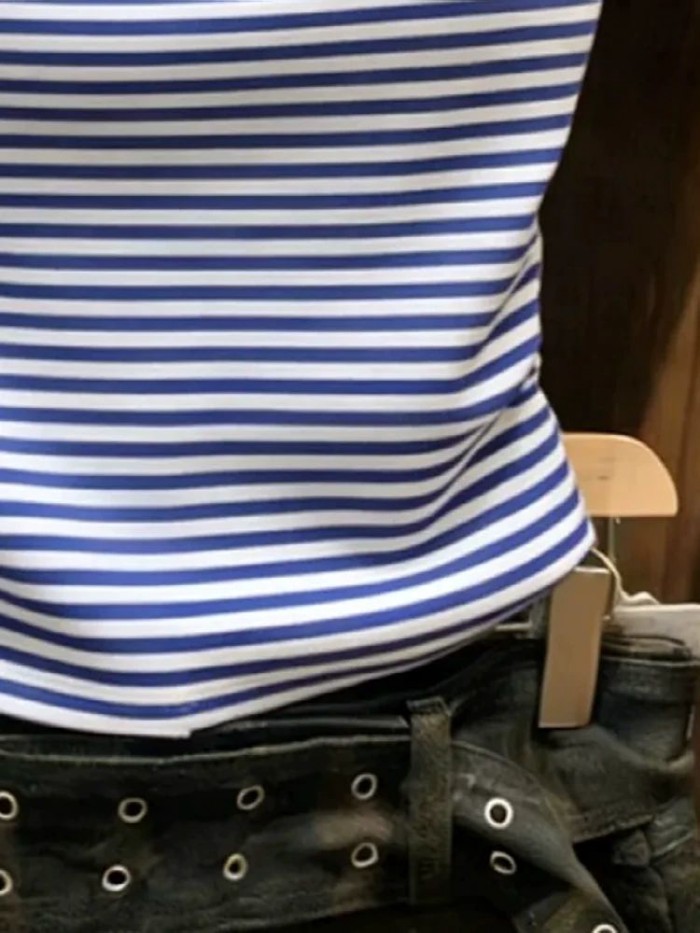 Lan ~ Dây Sọc Cổ Sling Nữ Phối Ren Mỏng Hơn Nhìn Tươi Đẹp Phong Cách Preppy Không Tay Áo Nhỏ