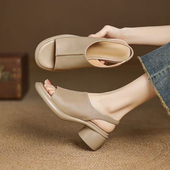 Giày cao gót đế dày đế dày hở mũi dành cho nữ mùa hè khóa một dây Giày La Mã dành cho nữ