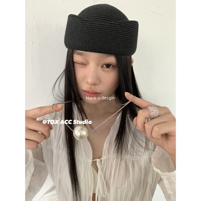 Have u desgin Nhật Bản Handmade Rơm Dệt Trước Và Sau Mũ Nồi Thể Hiện Mặt Nhỏ Họa Sĩ Mũ Đơn Giản Mũ Thường Ngày