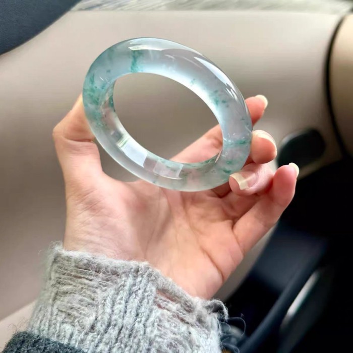 Vòng tay ngọc tự nhiên Hoa nổi Thanh tròn Vòng tay ngọc bích Nữ