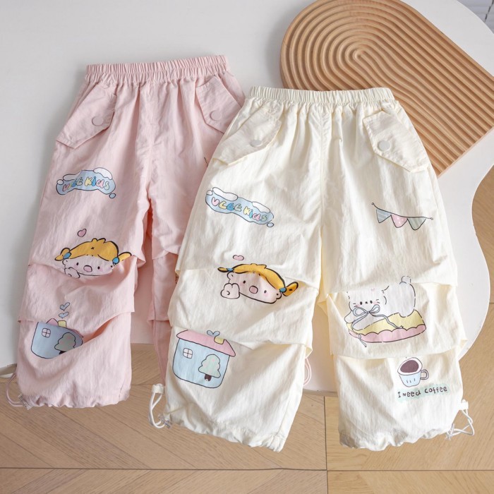 Mori Girls Xuân Hè Bé Gái Chống Muỗi Quần Mới Hoạt Hình Thời Trang Trẻ Em Graffiti Chân Áo Li