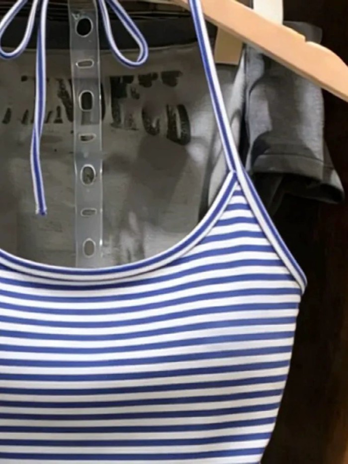 Lan ~ Dây Sọc Cổ Sling Nữ Phối Ren Mỏng Hơn Nhìn Tươi Đẹp Phong Cách Preppy Không Tay Áo Nhỏ