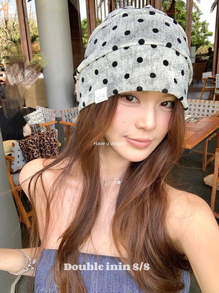 Have u desgin Hàn Quốc Blogger Feel Polka Dot Baotou Mũ Nữ Xuân Hè Mũ Dệt Kim Mỏng