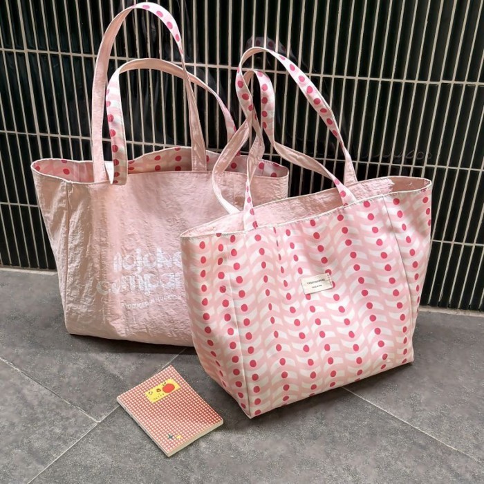 Túi vải canvas chấm bi cao cấp phong cách mới Túi tote sức chứa lớn dành cho nữ Túi mua sắm đe