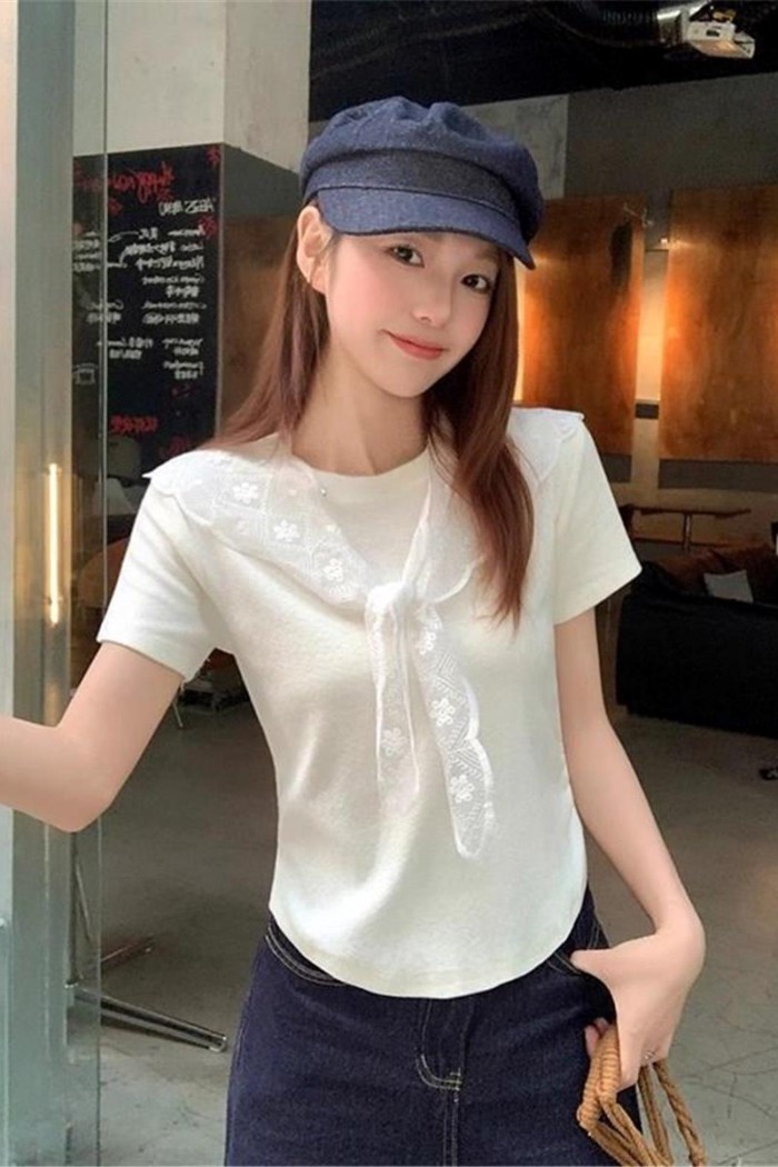 chiếc khăn choàng ren khí chất ngọt ngào Áo thun ngắn tay dành cho nữ mùa hè mới thích hợp cho v